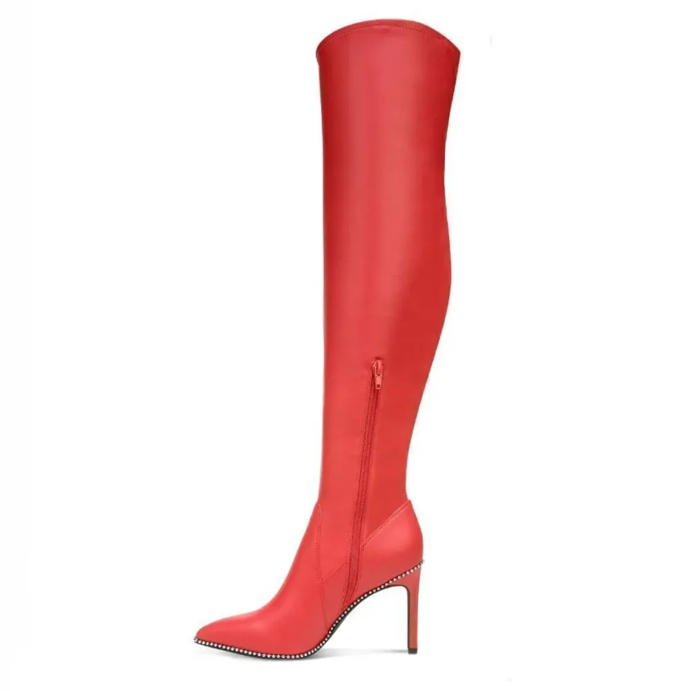 NWT BAR III 6.5/8.5/9/9.5  Millie Over the Knee Red Pu Leather High Heels Boots